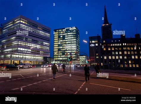 Willy Brandt Street One Of The Main City Arteries At Night Hamburg