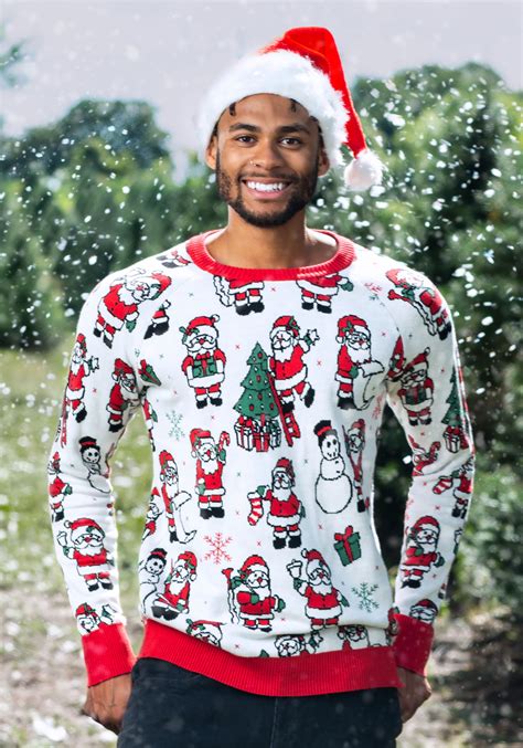 Repeating Santa Pattern Ugly Christmas Sweater For Adults