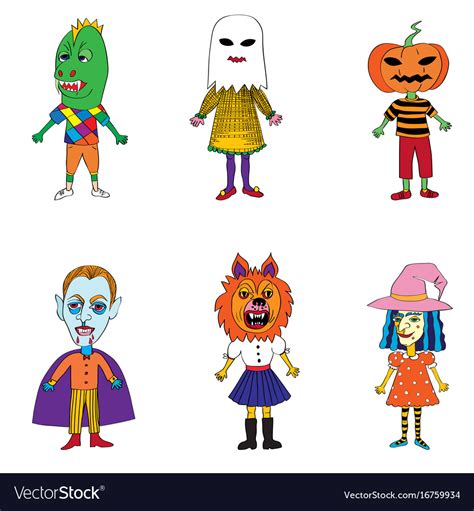 Halloween costumes drawings Royalty Free Vector Image