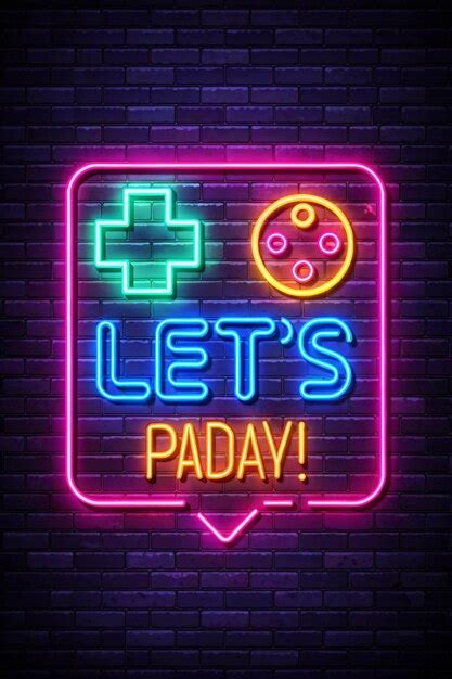 Lets Play Neon Sign Bright Signboard Light Banner Game Logo Neon Emblem