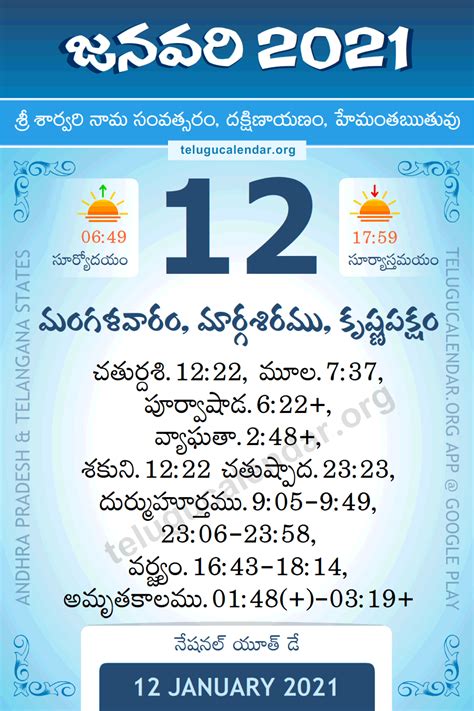 12 January 2021 Panchangam Calendar పంచాంగం జనవరి Daily in Telugu