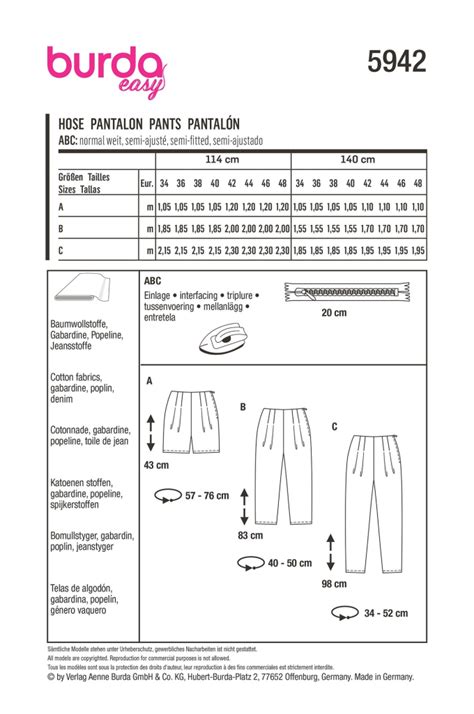 Patron Burda Pantalon Femme Taille En Fran Ais Tissus