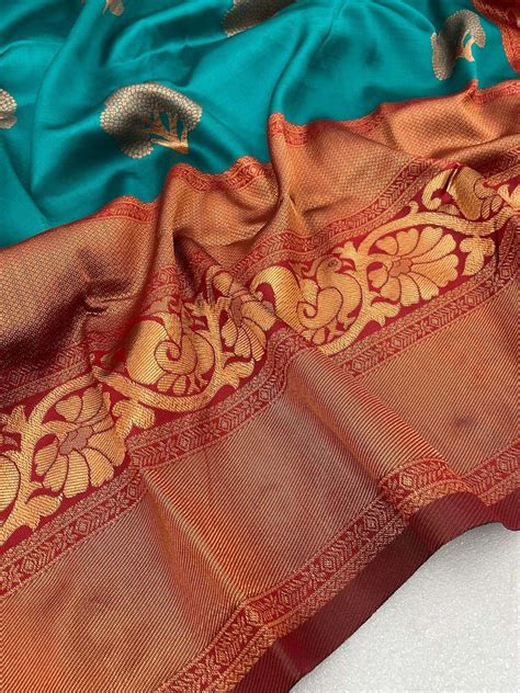 Rama Color Soft Banarasi Silk With Weaving Design Saree Collection