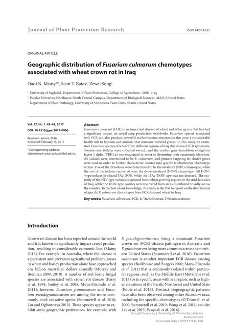 PDF Geographic Distribution Of Fusarium Culmorum Chemotypes