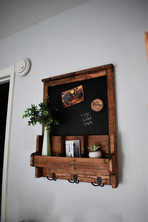 Wall Organizer With Hooks Entryway Organizer Wood Wall Etsy Wall