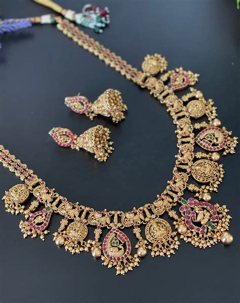 Antique Gold Peacock And Goddess Lakshmi Haram Guttapusalu Bridal