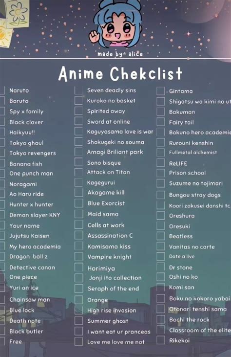 Anime Checklist Just For Anyone Film Da Guardare Idee Per Diario