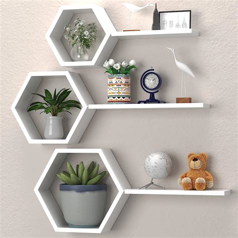 Estantes Flotantes Hexagonales De Madera Montados En La Pared Juego De