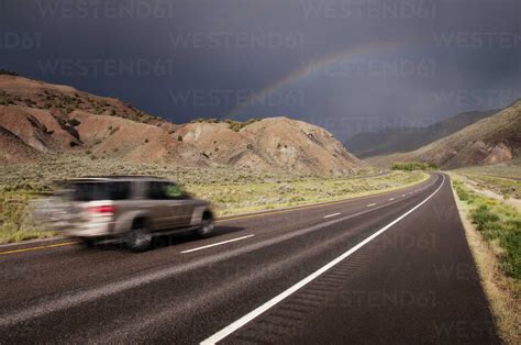 Car moving on road stock photo