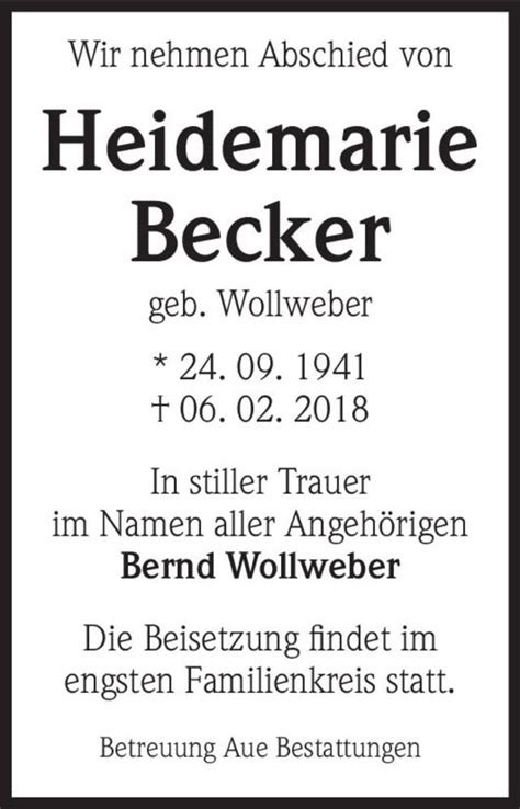 Traueranzeigen Von Heidemarie Becker Geb Wollweber Abschied