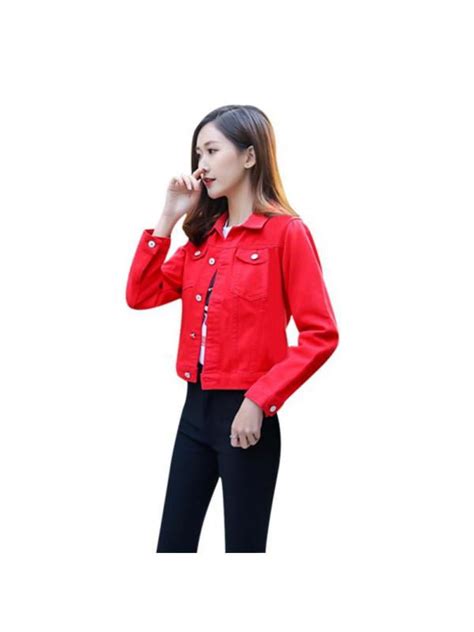 Womens Boyfriend Denim Short Jacket Long Sleeve Jean Coats