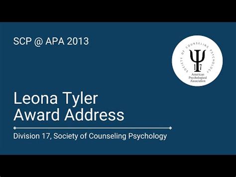 APA 2013 Lucia Gilbert Leona Tyler Award Address YouTube