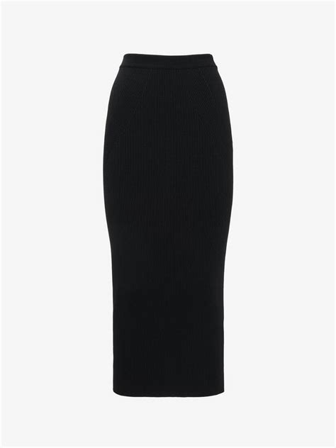 Ribbed Knit Pencil Skirt In Black Alexander Mcqueen Us