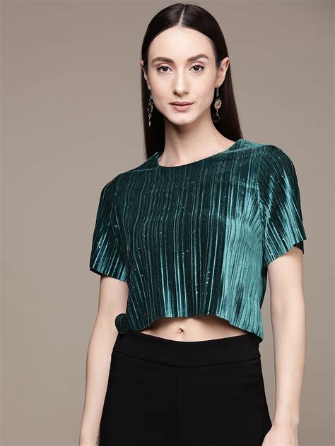 Buy Label Ritu Kumar Accordion Pleated Velvet Crop Top Tops For Women 21193334 Myntra