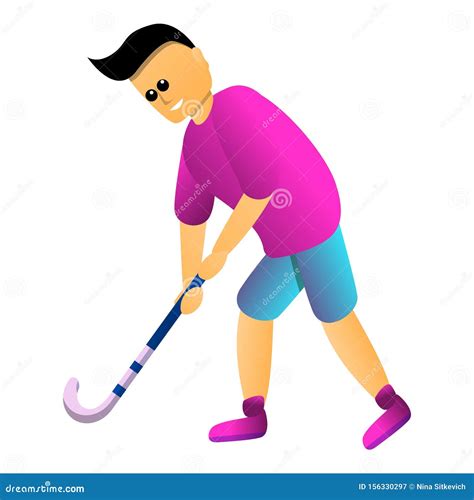 Man Play Field Hockey Icon Cartoon Style Stock Vector Illustration