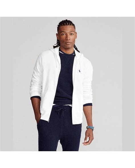 Polo Ralph Lauren Cotton Spa Terry Long Sleeve Knit Full Zip Sweatshirt In White For Men Lyst