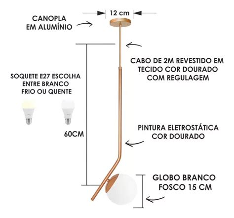 Kit Pendente Inclinado Globo Jabuticaba Dourado Bq Mercadolivre