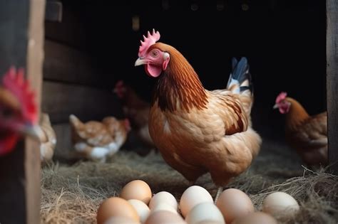 Premium Ai Image Hen Lays Eggs At A Chicken Coop In A Group Of