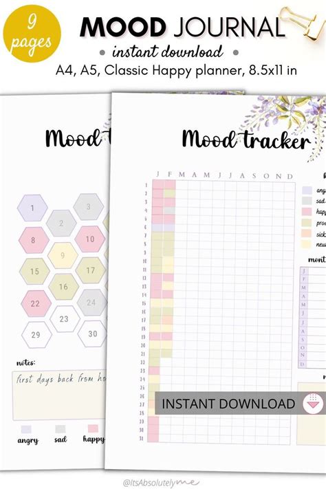 Mood Tracker Mood Journal Monthly Mood Tracker Emotions Tracker Mood Tracker Journal Mood