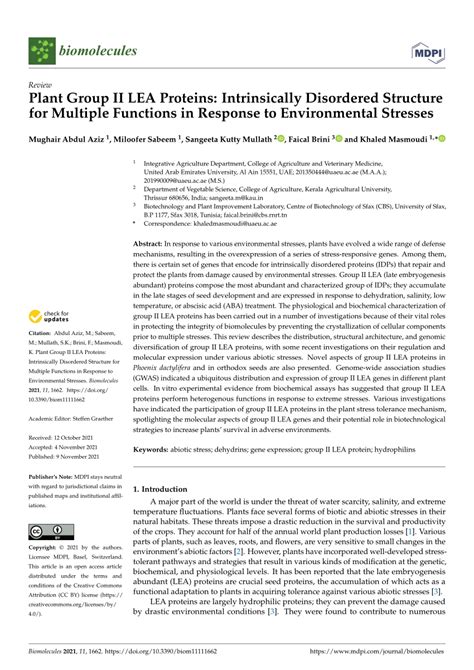 PDF Plant Group II LEA Proteins Intrinsically Disordered Structure