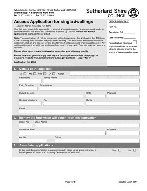 Fillable Online Access Application For Single Dwellings Sutherland