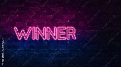 Winner Neon Sign Purple And Blue Glow Neon Text Brick Wall Lit By Neon Lamps Night Lighting