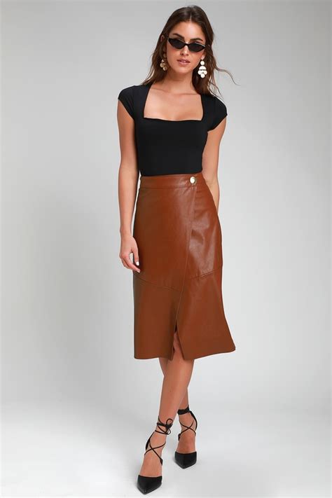 Chic Camel Skirt Vegan Leather Skirt Wrap Skirt Midi Skirt Lulus