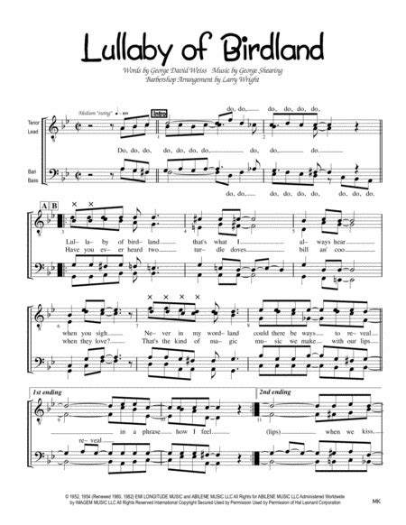 Lullaby Of Birdland Sheet Music George Shearing Ttbb Choir