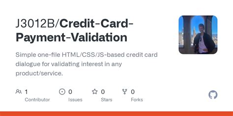 Github J3012bcredit Card Payment Validation Simple One File Htmlcssjs Based Credit Card