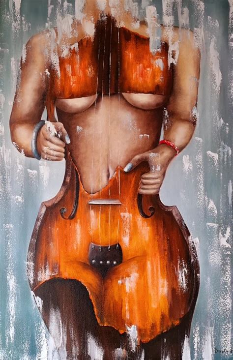 Erotic Art On Canvas Woman Violin Nude Painting By Natalia Bazyliuk