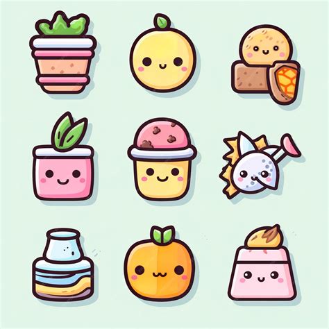 Premium Vector A Collection Of Kawaii Food Items