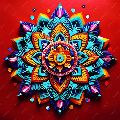 Geometric And Floral Pattern Rangoli In Bold Colors Premium Ai