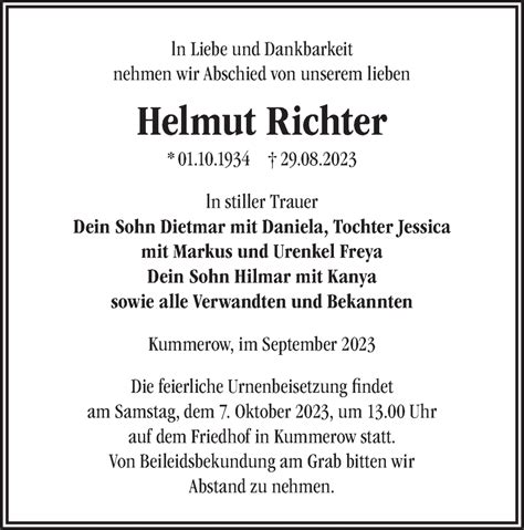 Traueranzeigen von Helmut Richter Märkische Onlinezeitung Trauerportal