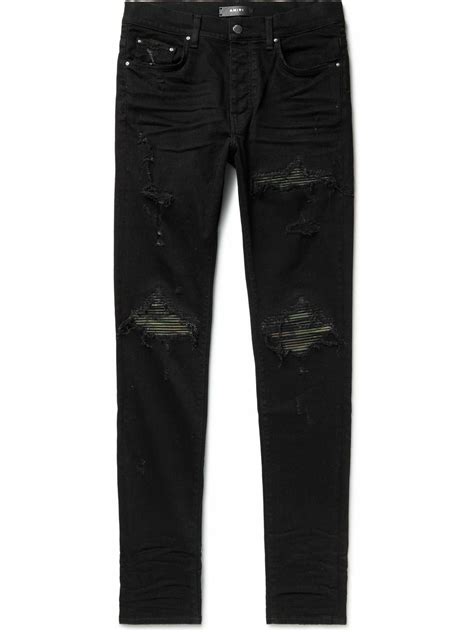 Amiri Mx1 Skinny Fit Panelled Distressed Jeans Black Amiri