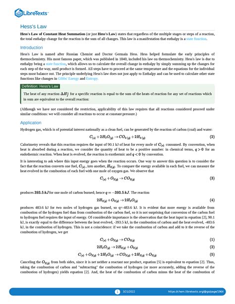 Introduction To Hess S Law 1 3 21 2022 Chem Libretexts Go Page Hess S Law Hess S Law Of