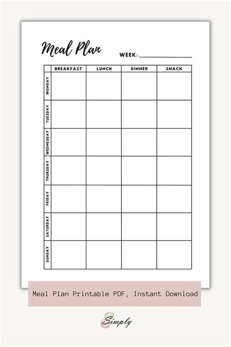 Weekly Daily Meal Plan Printable Pdf Instant Download