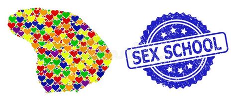 Sex School Grunge Stamp And Bright Lovely Mosaic Map Of Lanai Island