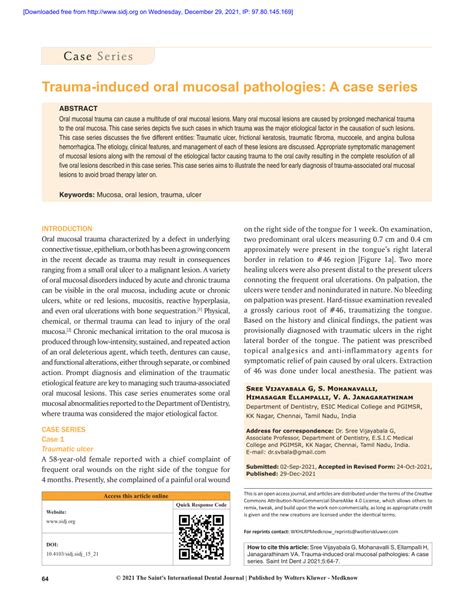 Pdf Trauma Induced Oral Mucosal Pathologies A Case Series