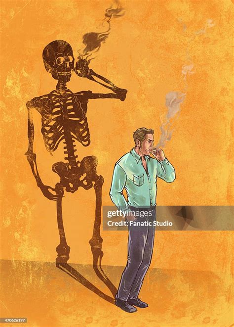 Illustrative Image Of Man Smoking Cigarette With Skeleton Shadow