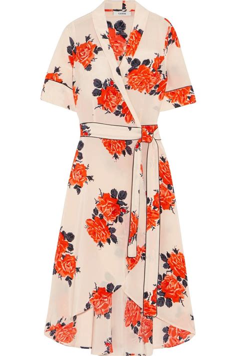 Ganni Fairfax Floral Print Chiffon Wrap Dress Floral Print Chiffon