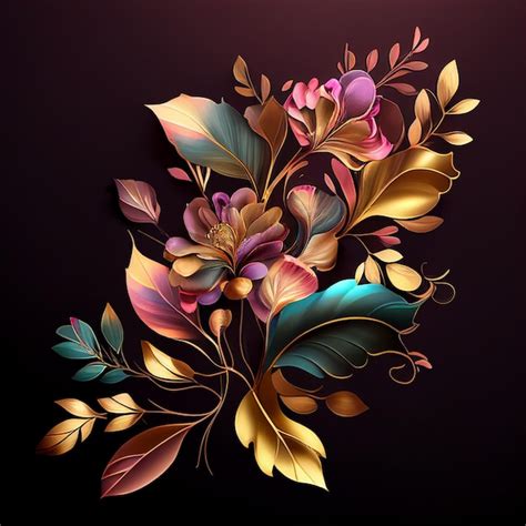 Premium AI Image | A colorful floral illustration with gold, pink, and ...