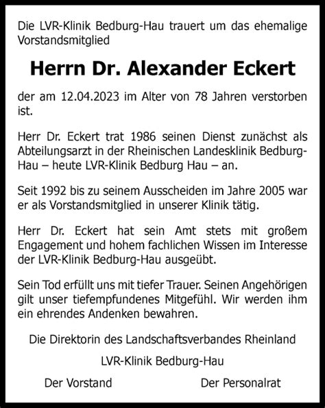 Traueranzeigen Von Alexander Eckert Trauer In Nrw De