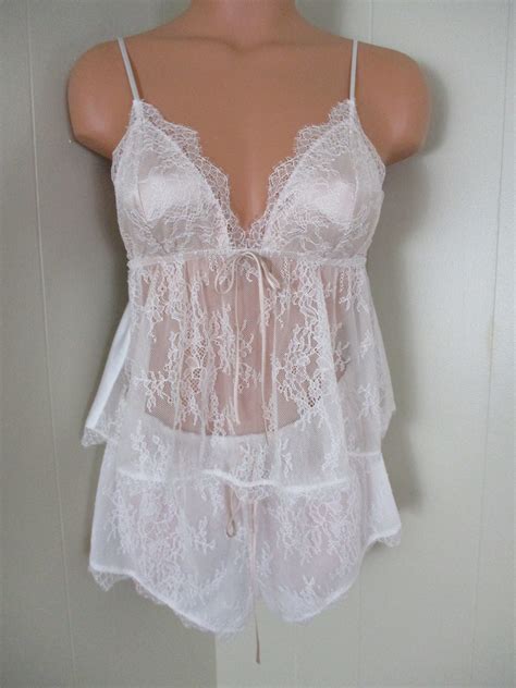 Vtg Victorias Secret Size M Sheer White Lace And Satin 2 Etsy