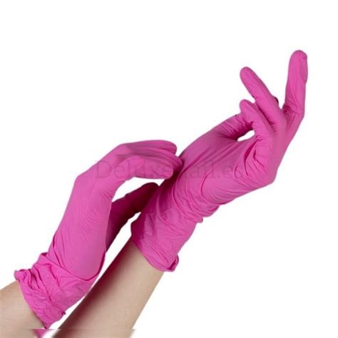 Guantes De Nitrilo Sin Polvo Medibase Talla M Rosa Fucsia 100 Uds