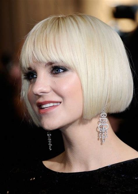 Classic One Length Bob W Full Bangs Haircut Blonde On Blonde Light Golden Blonde Colored