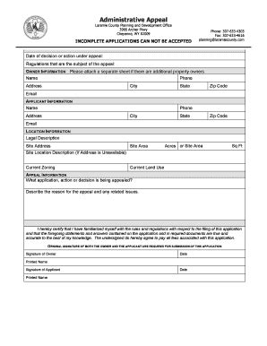 Fillable Online Administrative Appeal Form Laramie County Fax Email