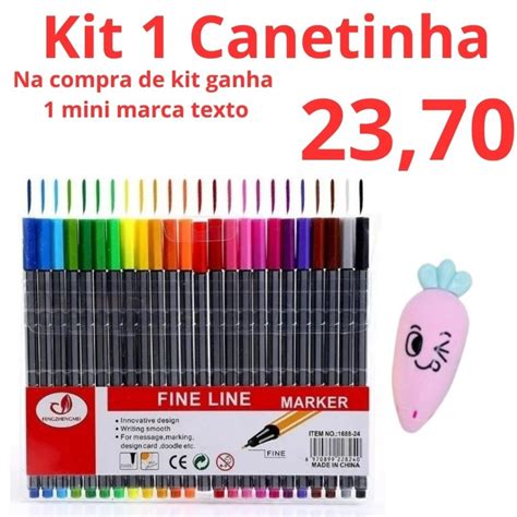 Kit Canetas Coloridas Fine Line 24 cores Ponta Fina 0 4 mm 1ª Linha