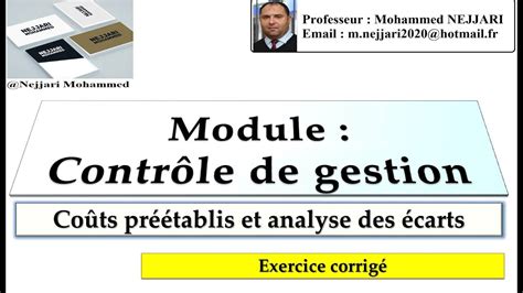 Contr Le De Gestion Exercice Corrig Des Co Ts Pr Tablis Et L