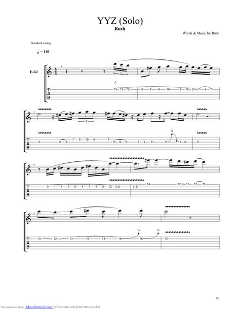 YYZ Solo Guitar Pro Tab By Rush Musicnoteslib