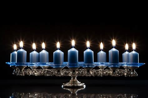 Premium Ai Image Menorah With Traditional Blue And White Colors